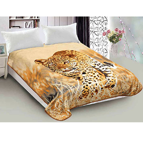 800GSM Luxury Reversible Animal Pattern Mink Blanket Queen 200 x 240 cm Prowling Leopard