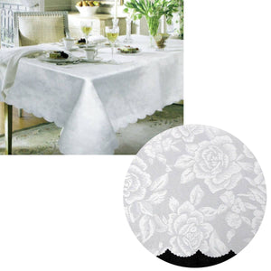 Jacquard Damask Design with Scalloped Edging Table Cloth White 150 x 220 cm