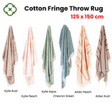 100% Cotton Fringe Throw Rug 125 x 150 cm Chevron Green