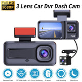 Front and Rear Triple Lens Dash Cam 1080P HD Three-Lens Driving Recorder Reversing Visual Recording