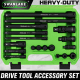 SWANLAKE 18Pcs Drive Tool Accessory Set Extension Bars Impact Universal Joint