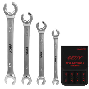 SEDY 4Pc Flare Nut Spanner Set SAE Brake Line Wrench Offset Head Organizer Pouch