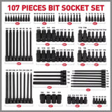 107Pc Hex & Torx Bit Socket Set E-Torx Extra Long Allen Key Sockets Metric & SAE