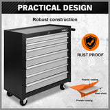 HORUSDY 7 Drawer Tool Box Trolley Cabinet Storage Cart Garage Organiser Lockable