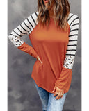 Azura Exchange Animal Print Long Sleeve Top with Striped Colorblock - M