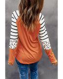 Azura Exchange Animal Print Long Sleeve Top with Striped Colorblock - M