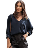 Azura Exchange V Neck High Low Hem Shirt - L