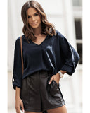 Azura Exchange V Neck High Low Hem Shirt - L