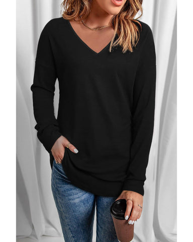 Azura Exchange V Neck Long Sleeve Knit Top - M