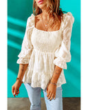 Azura Exchange Square Neck Smocked Puff Sleeve Blouse - M