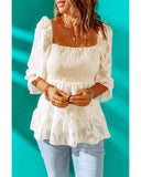 Azura Exchange Square Neck Smocked Puff Sleeve Blouse - M