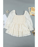 Azura Exchange Square Neck Smocked Puff Sleeve Blouse - M