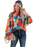 Azura Exchange Abstract Pattern Ruffled Puff Sleeve Blouse - L