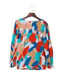 Azura Exchange Abstract Pattern Ruffled Puff Sleeve Blouse - L