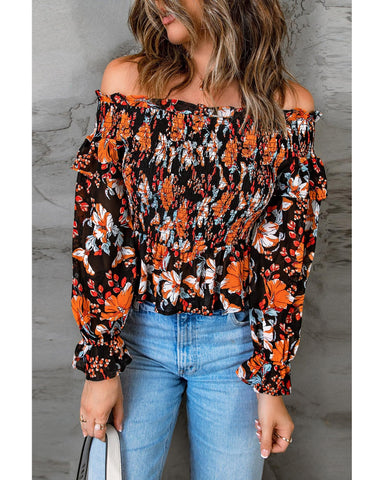 Azura Exchange Floral Off-The-Shoulder Smocked Top - M