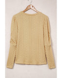 Azura Exchange Puffy Sleeve Khaki Textured Knit Top - M