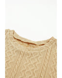 Azura Exchange Puffy Sleeve Khaki Textured Knit Top - M