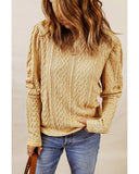 Azura Exchange Puffy Sleeve Khaki Textured Knit Top - M