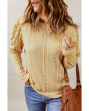 Azura Exchange Puffy Sleeve Khaki Textured Knit Top - S