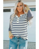 Azura Exchange Stripe Button Henley Top - M