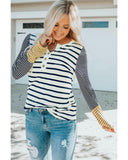 Azura Exchange Stripe Button Henley Top - M