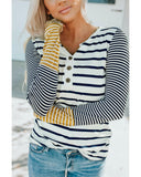 Azura Exchange Stripe Button Henley Top - M