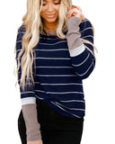 Azura Exchange Color Block Cuffs Rib Knit Striped Pullover - M