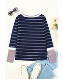 Azura Exchange Color Block Cuffs Rib Knit Striped Pullover - M