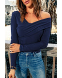 Azura Exchange Ribbed Wrap V Neck Long Sleeve Top - L