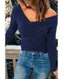 Azura Exchange Ribbed Wrap V Neck Long Sleeve Top - L