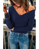 Azura Exchange Ribbed Wrap V Neck Long Sleeve Top - L