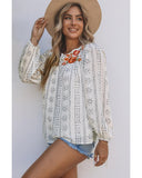 Azura Exchange Long Sleeve Embroidered Print Blouse - M