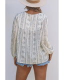 Azura Exchange Long Sleeve Embroidered Print Blouse - M