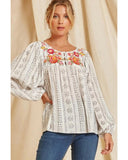 Azura Exchange Long Sleeve Embroidered Print Blouse - M