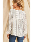 Azura Exchange Long Sleeve Embroidered Print Blouse - M