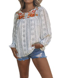 Azura Exchange Long Sleeve Embroidered Print Blouse - M