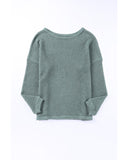 Azura Exchange Drop Shoulder Waffle Knit Long Sleeve Top - M