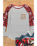 Azura Exchange Christmas Striped Patchwork Long Sleeve Top - M