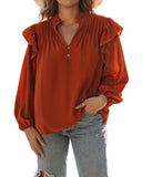 Azura Exchange Pleated V Neck Blouse - 2XL