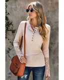 Azura Exchange Crochet Lace Hem Sleeve Button Top - 2XL