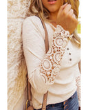 Azura Exchange Crochet Lace Hem Sleeve Button Top - L