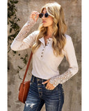 Azura Exchange Crochet Lace Hem Sleeve Button Top - L