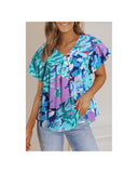 Azura Exchange Print Flutter Sleeve Blouse - M