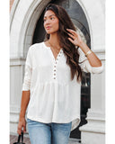 Azura Exchange Waffle Knit Half Button Henley Top - L