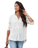 Azura Exchange Waffle Knit Half Button Henley Top - M