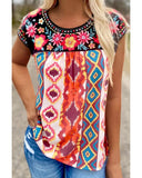 Azura Exchange Floral Aztec Geometric Cap Sleeve Top - S