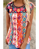 Azura Exchange Floral Aztec Geometric Cap Sleeve Top - S