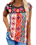 Azura Exchange Floral Aztec Geometric Cap Sleeve Top - S