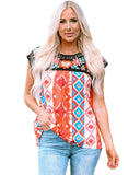 Azura Exchange Floral Aztec Geometric Cap Sleeve Top - S