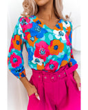 Azura Exchange Floral Print V Neck Blouse - M